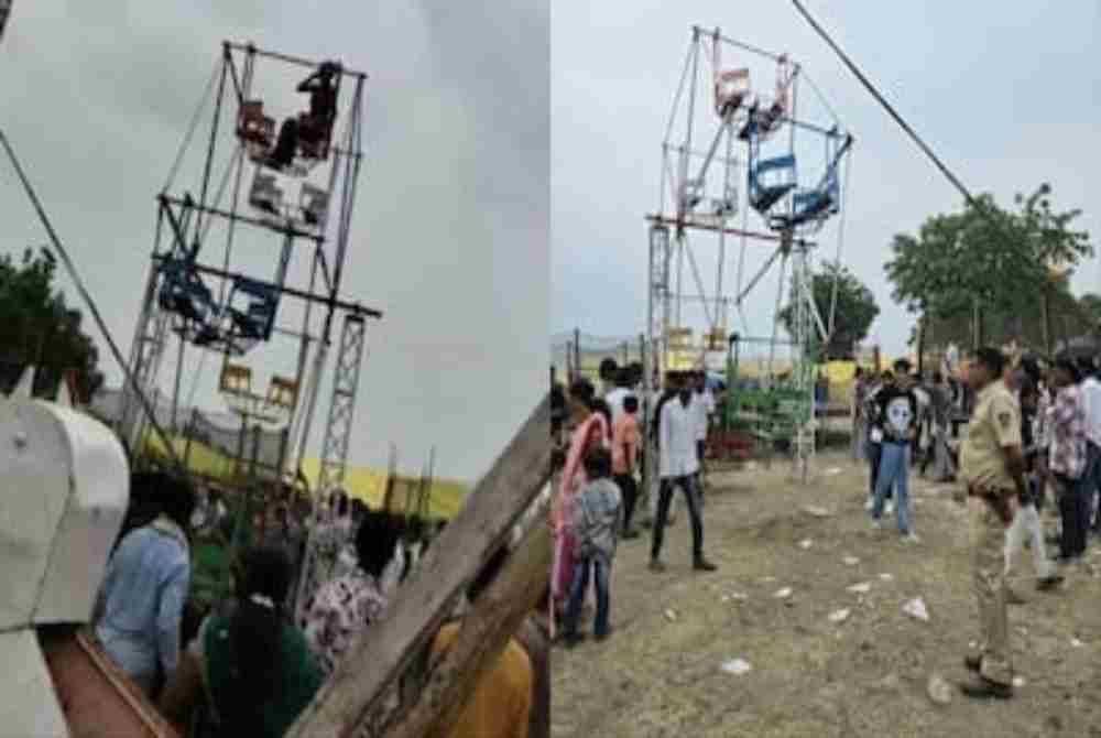 A woman was seriously injured after her hair got caught in the wheel mechanism of a Ferris wheel while riding it at a fair in Yavatmal, Maharashtra, India on Friday. Photo: NDTV