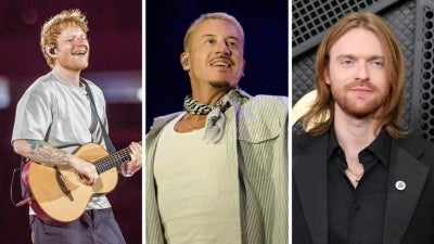 Ed Sheeran, Macklemore and Finneas (left to right). (Internet photo)
