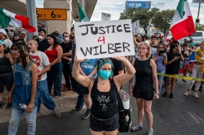People protest against Immigration and Customs Enforcement (ICE) officers on September 20, 2026 in Austin, Texas. (Photo by Brandon Bell / GETTY IMAGES NORTH AMERICA / Getty Images via AFP)