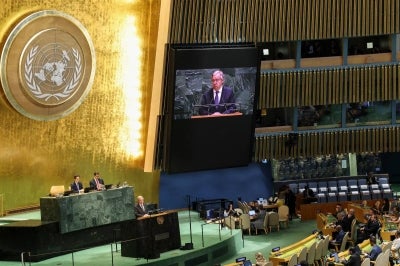 United Nations Headquarters in New York on April 27, 2026. (Photo by ANGELA WEISS / AFP)