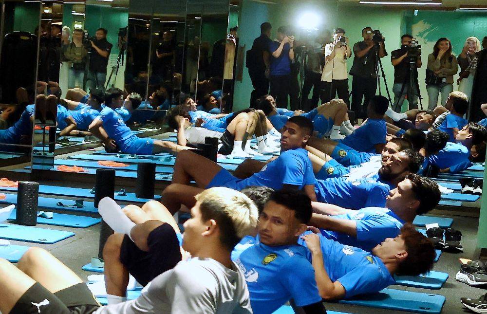 Naturalised striker Bergson da Silva (centre) trains on the first day of the Harimau Malaya squad's centralised training camp ahead of the Fifa Asean Cup 2026, which will take place in Indonesia from September 25 to October 5. Photo by Bernama