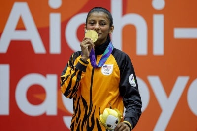 National karate exponent C. Shahmalarani delivered Malaysia’s third gold medal at the 2026 Aichi-Nagoya Asian Games, winning the women’s below-50-kilogramme (kg) kumite event. -Bernama PIX