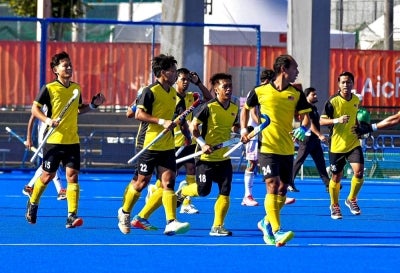 Malaysia’s national men’s hockey squad during their Aichi-Nagoya 2026 Asian Games Group B match against Thailand. – MHC Facebook