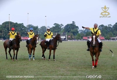 His Royal Highness the Sultan of Pahang, Al-Sultan Abdullah Ri’ayatuddin Al-Mustafa Billah Shah Ibni Al-Marhum Sultan Haji Ahmad Shah, graced the Royal Pahang Polo Club with his presence and participated in a polo match held in conjunction with the Royal Pahang Classic Centenary Cup 2026 and the Tengku Ampuan Pahang Cup 2026 in Pekan on Sept 14, 2026. (PHOTO BY PAHANG MEDIA) 