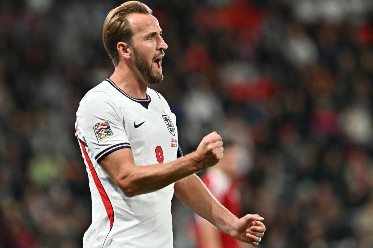 England's striker #09 Harry Kane. (Photo by Joe Klamar / AFP)
