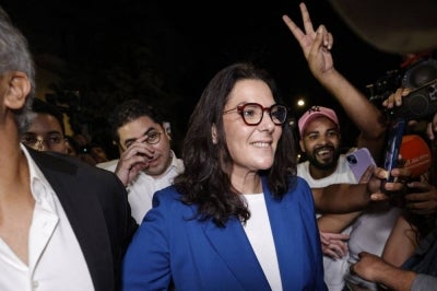 Fatima Ezzahra El Mansouri (C). (Photo by Abdel Majid BZIOUAT / AFP)