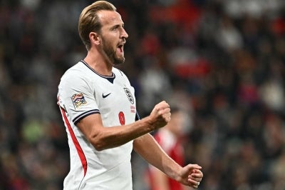 England's striker #09 Harry Kane. (Photo by Joe Klamar / AFP)