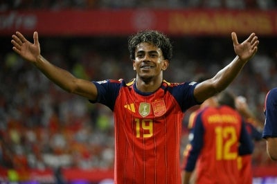 Spain's forward #19 Lamine Yamal. (Photo by JORGE GUERRERO / AFP)