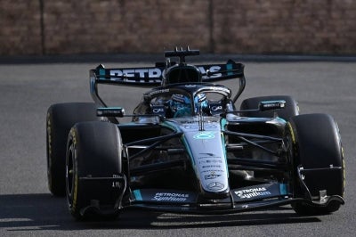 Mercedes' British driver George Russell. (Photo by Igor IVANKO / AFP)
