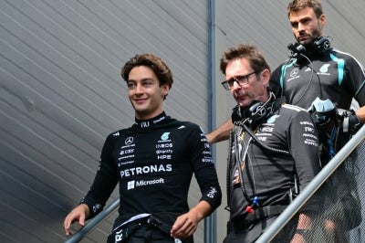 Mercedes' British driver George Russell. (Photo by Andrej ISAKOVIC / AFP)