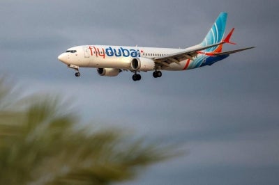 A flydubai Boeing 737 MAX 8 aircraft prepares for landing at Israel's Ben Gurion Airport in Lod on Sept 30, 2026. - (Photo by JACK GUEZ / AFP)