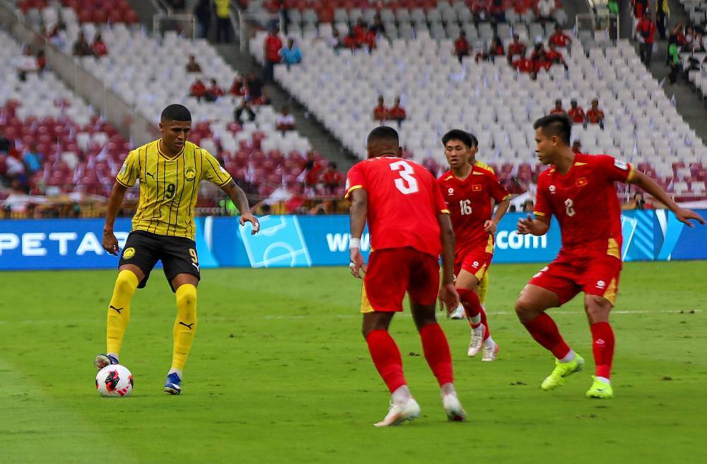 Harimau Malaya forward Bergson Da Silva in action against Vietnam during the first half of the FIFA Asean Cup 2026 third-place playoff at Gelora Bung Karno Stadium (GBK) in Jakarta, Indonesia. -Bernama Photo
