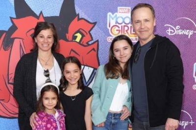 Chad Lowe (R), Kim Painter, Nixie Lowe, Fiona Lowe and Mabel Lowe attend the Red Carpet Premiere Event for Disney Branded Television's and Marvel's "Moon Girl And Devil Dinosaur" at Walt Disney Studios on February 04, 2023 in Burbank, California. Steven Simione/Getty Images/AFP (Photo by Steven Simione / AFP)