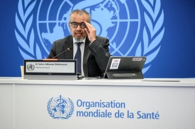World Health Organization (WHO) Director-General Tedros Adhanom Ghebreyesus. (Photo by Fabrice COFFRINI / AFP)
