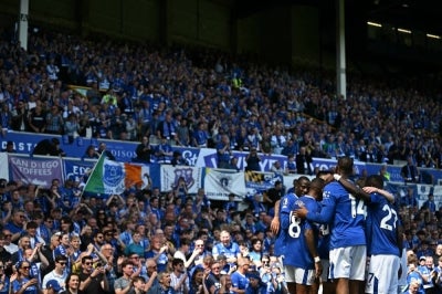 The club said in a statement: "The Friedkin Group is exploring new investment options for Everton Football Club, including the potential sale of a controlling interest. Photo by AFP