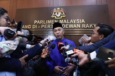 Deputy Prime Minister Datuk Seri Ahmad Zahid Hamidi speaks to members of the media after the tabling of Budget 2027 by Prime Minister and Finance Minister Datuk Seri Anwar Ibrahim in the Dewan Rakyat today. - Photo by Bernama