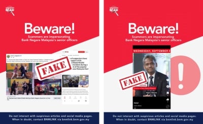 Bank Negara Malaysia (BNM) has warned the public against deepfake videos impersonating its senior officers to promote investment schemes and financial products. - Photos courtesy of BNM