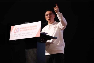 Kor Ming when speaking in conjunction with the 24th Perak DAP Convention at the Ipoh Convention Center on Sunday. Photo: Courtesy of the Perak DAP Convention secretariat 