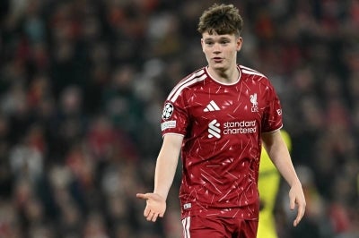 Liverpool's English midfielder #53 James McConnell. (Photo by Paul ELLIS / AFP)
