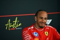 Ferrari's British driver Lewis Hamilton attends a press conference ahead of the United States Formula One Grand Prix at the Circuit of the Americas in Austin, Texas, on October 22, 2026. The United States Grand Prix will take place on Sunday, October 25. (Photo by ANGELA WEISS / AFP)