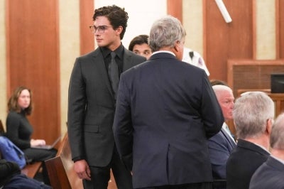 ORLEANS, MASSACHUSETTS - OCTOBER 22: Braden Peters appears for his arraignment on rape charges in Orleans District Court on October 22, 2026 in Orleans, Massachusetts. 20-year-old internet personality and livestreamer Braden Peters, better known online as "Clavicular", appeared in court today to be formally arraigned on felony counts of rape and drugging a person for sexual intercourse, along with procuring liquor for a minor, allegations he has denied. Merrily Cassidy-Pool/Getty Images/AFP (Photo by POOL / GETTY IMAGES NORTH AMERICA / Getty Images via AFP)