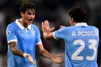 Lazio’s Italian defender #15 Romano Floriani (L) and Lazio’s Spanish defender #23 Alfonso Pedraza.(Photo by Marco Bertorello / AFP)