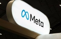 A Meta logo is pictured during the International AI Summit in Dublin, on October 14, 2026. (Photo by Paul Faith / AFP)