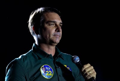 Brazil's right-wing senator and presidential candidate for the Liberal Party (PL) Flavio Bolsonaro. (Photo by Miguel SCHINCARIOL / AFP)