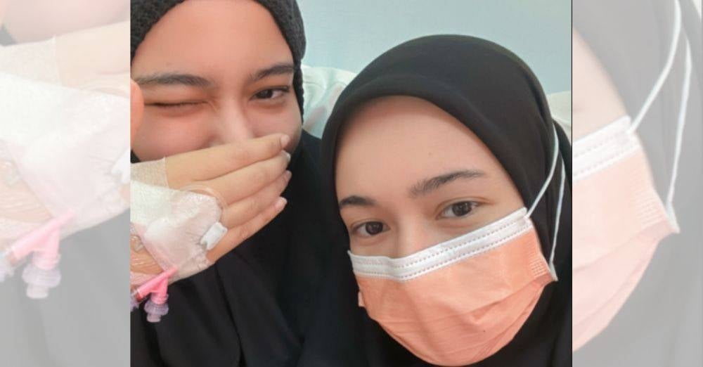 Amira dan adiknya, Nurin (kiri) yang turut menerima rawatan di hospital sama.