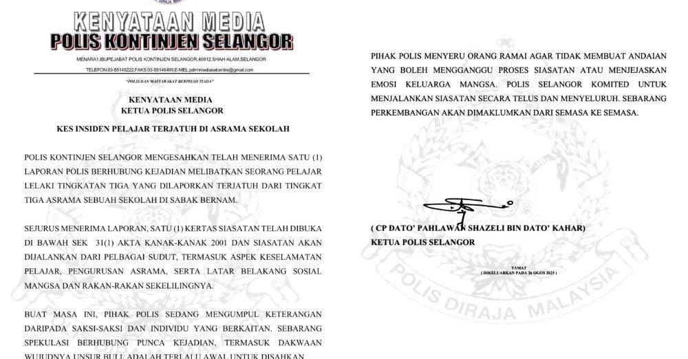 Kenyataan media Ketua Polis Selangor berhubung insiden berkenaan