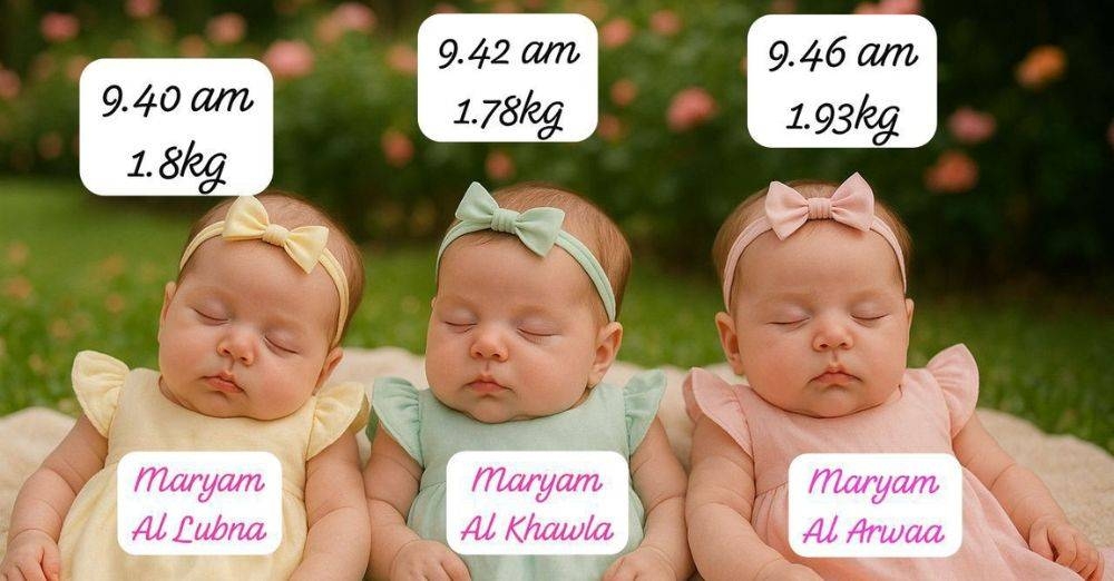 Ilustrasi milik Mohd Fikry yang berkongsi mengenai kelahiran anak kembar tiganya.