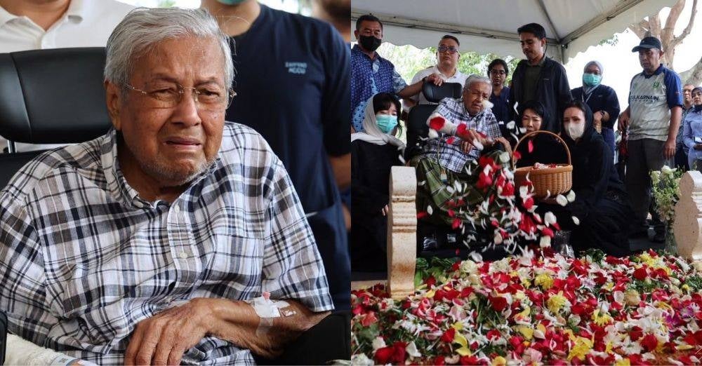 Tun Dr Mahathir menitiskan air mata ketika mengunjungi pusara isterinya, Tun Dr Hasmah (Foto: Bernama)