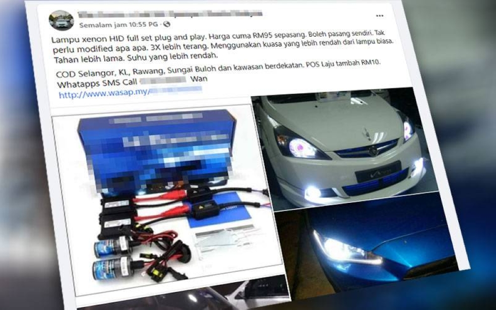 Tangkap layar pengguna media sosial yang menjual lampu HID melalui media sosial.
