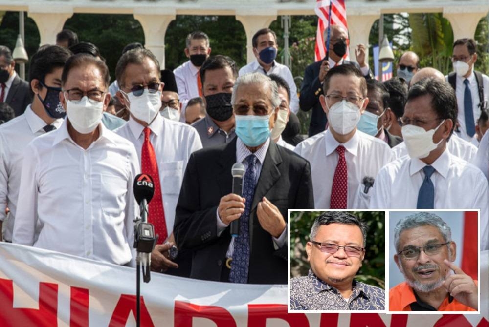 Konsep khemah besar pembangkang dikatakan sepatutnya turut melibatkan UMNO, sehinggalah parti itu didakwa mengkhianati janji kepada PH bagi membentuk kerajaan baharu bersama PN. (Gambar kecil: Ahmad Asri dan Khalid )