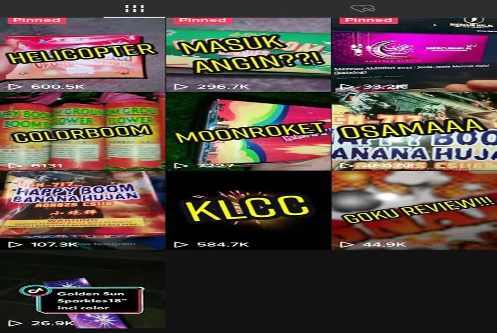 Beberapa jenis mercun yang dibenarkan dijual turut dimuat naik pembekal di TikTok rasminya.