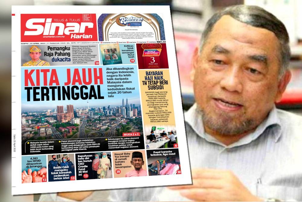 Laporan muka depan Sinar Harian pada Sabtu. (Gambar kanan: Barjoyai)