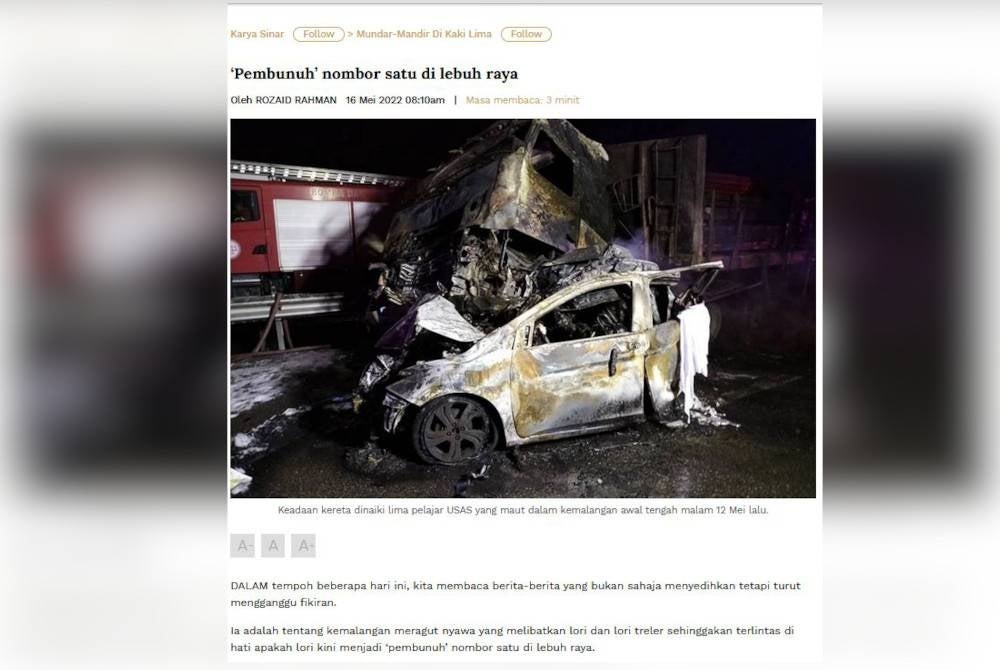 Laporan Sinar Premium pada Isnin.