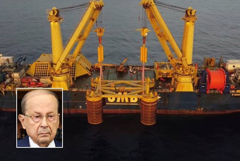 Lubnan menentang usaha Israel mencari gas asli di medan gas Karish, Laut Meditteranean. - Foto AFP (Gambar kecil: Michel Aoun)