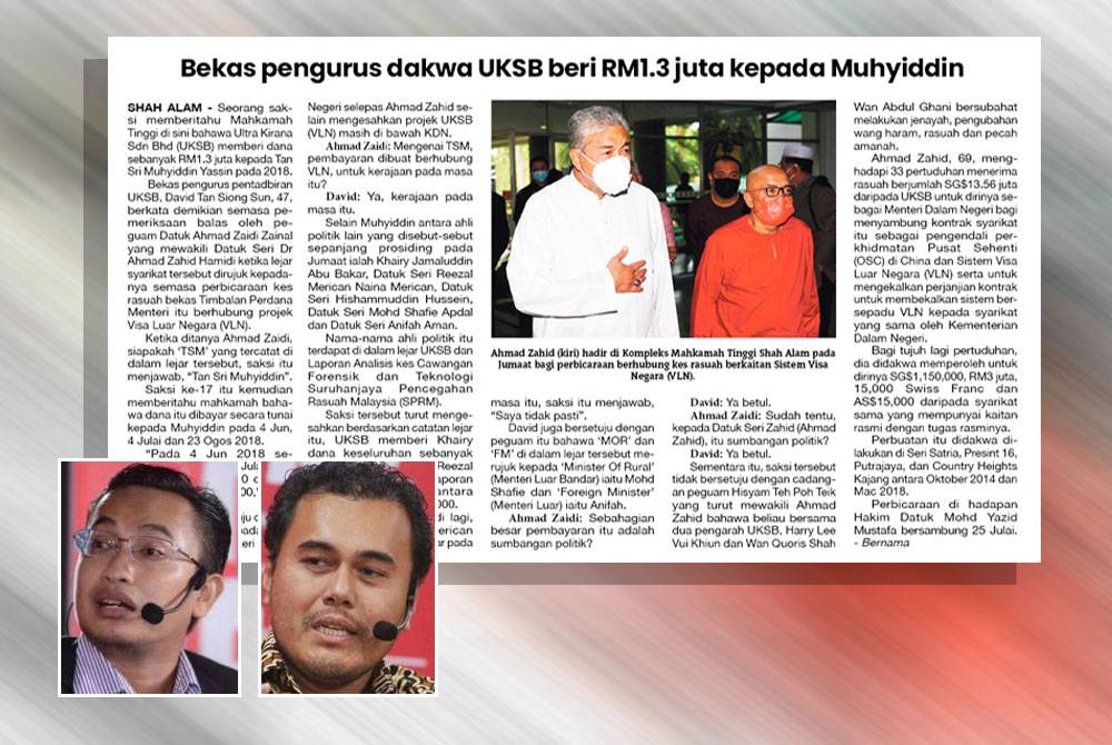 Keratan Sinar Harian pada Sabtu. Gambar kecil dari kiri: Mohammad Tawfik, Mohd Azizuddin