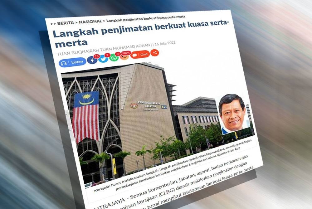 Pengumuman langkah penjimatan kerajaan oleh Kementerian Kewangan pada Jumaat lepas.