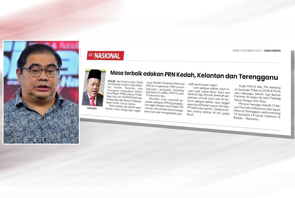 Awang Azman (Keratan akhbar Sinar Harian pada Isnin.)