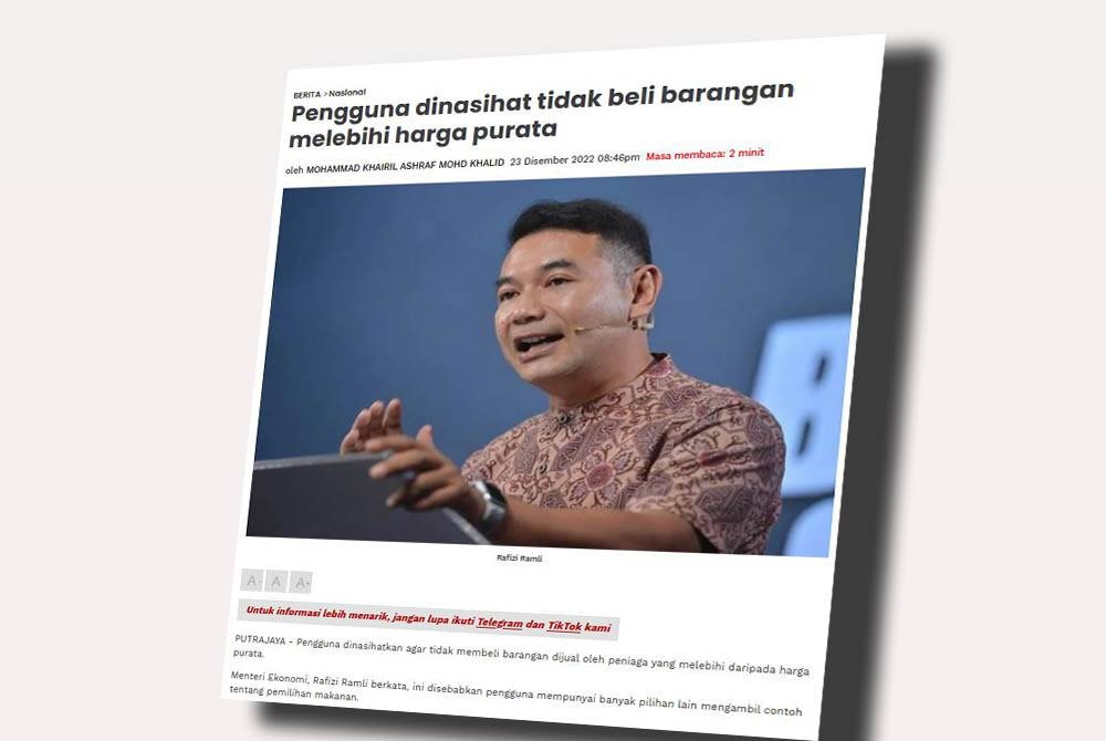 Rafizi sebelum ini dilaporkan menyarankan pengguna menjauhi peniaga yang mengenakan harga terlalu tinggi berbanding harga purata peniaga lain.
