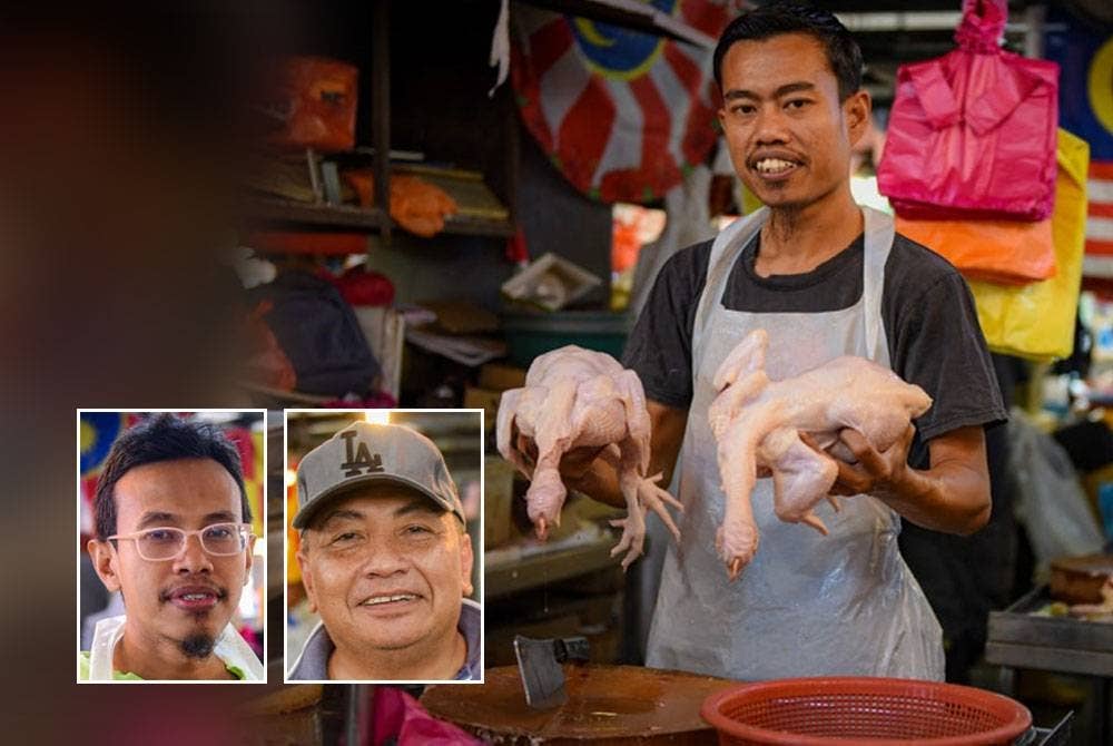 Peniaga mendakwa harga ayam masih tidak stabil selain permintaan pelanggan terhadap bahan mentah itu juga berkurangan. (Gambar kecil dari kiri: Mohd Fadzil, Azman)