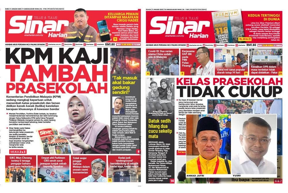Laporan Sinar Harian pada Selasa dan Rabu.