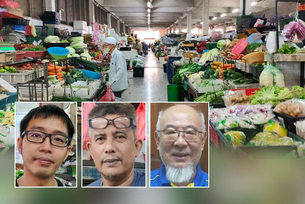 Suasana gerai sayur di Pasar Besar Kuantan kelihatan lengang ketika tinjauan Sinar Harian pada Khamis. - Gambar kecil: Wei Sing (kiri), Yusaini Arif, Ee Mong)