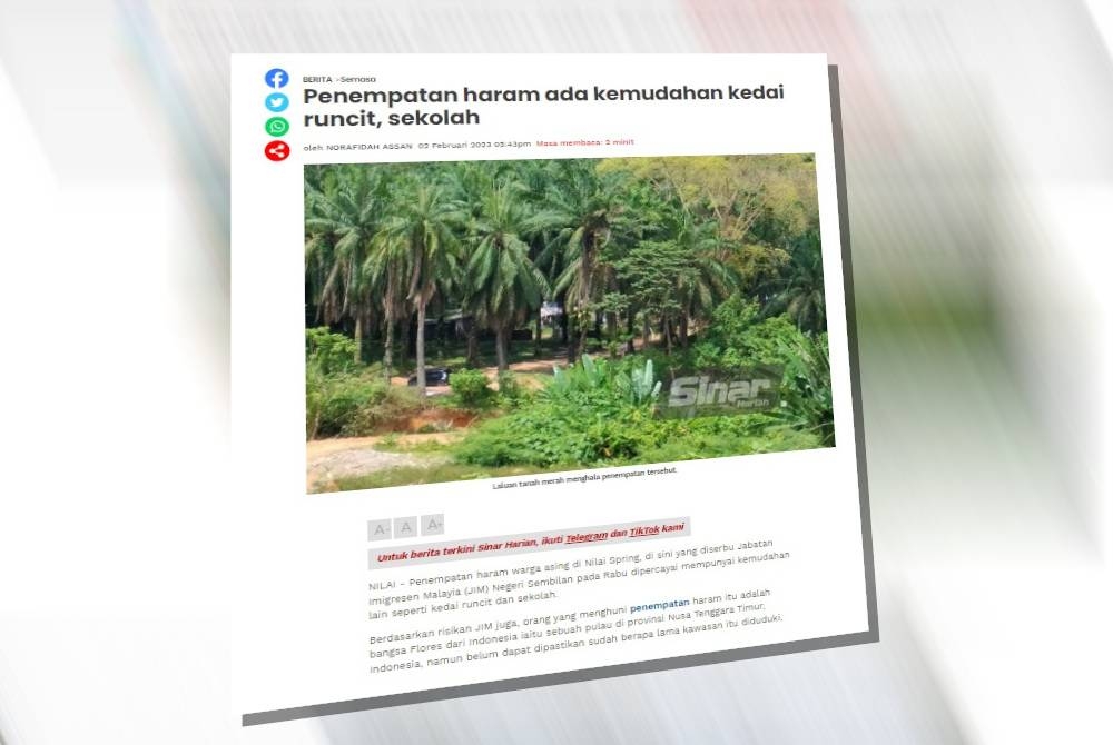 Laporan Sinar Harian pada 2 Februari lalu.