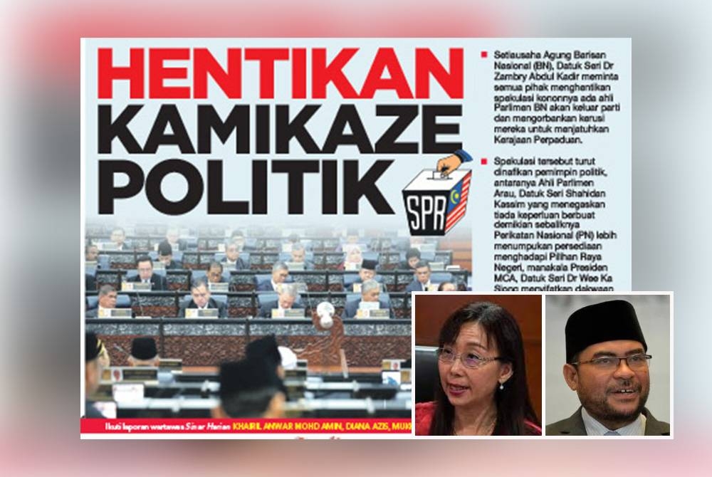 Laporan muka depan Sinar Harian pada Rabu. - Gambar kecil: Mujahid, Teresa