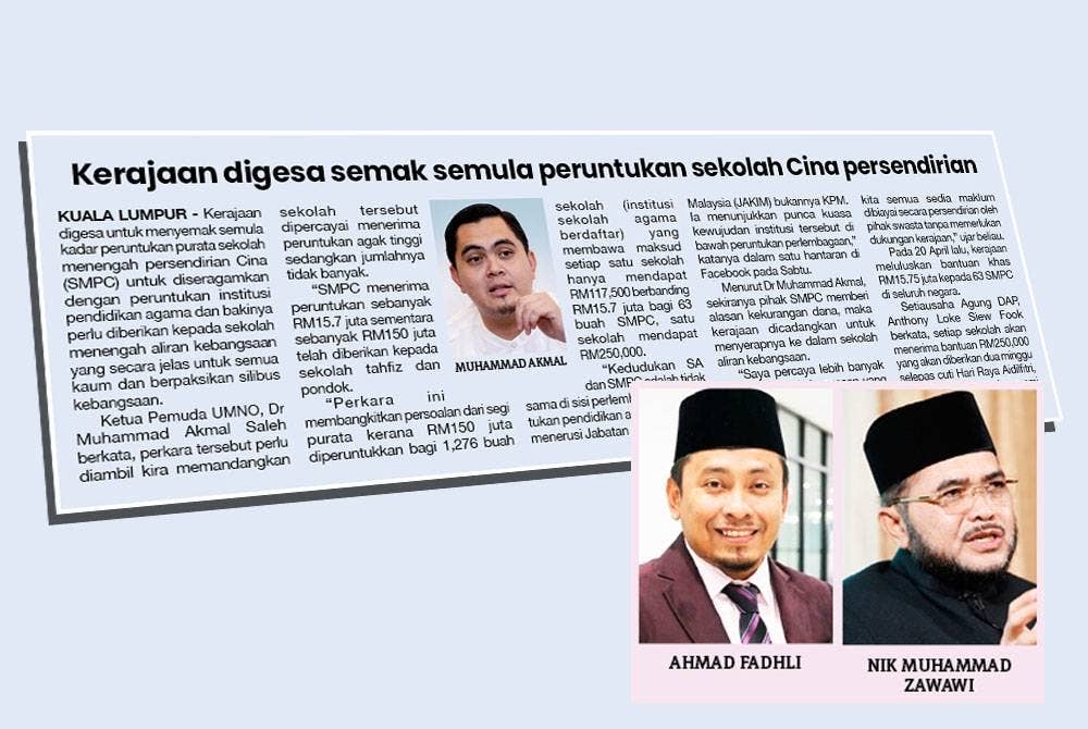 Laporan Sinar Harian pada 30 April lalu. - Gambar kecil: Nik Muhammad Zawawi (kanan), Ahmad Fadhli