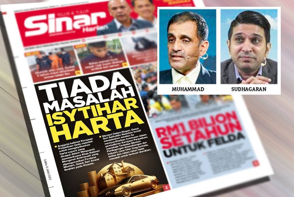 Laporan muka depan Sinar Harian pada Sabtu.