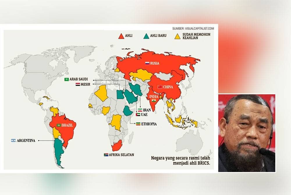 Negara yang secara rasmi telah menjadi ahli BRICS. Gambar kecil: Barjoyai